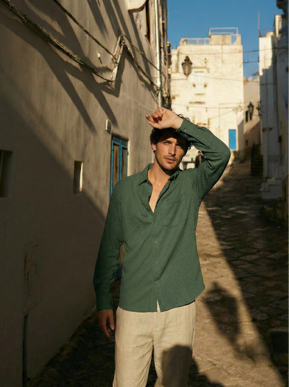 Royal Green Color Textured Design Jacquard Fabric Shirt