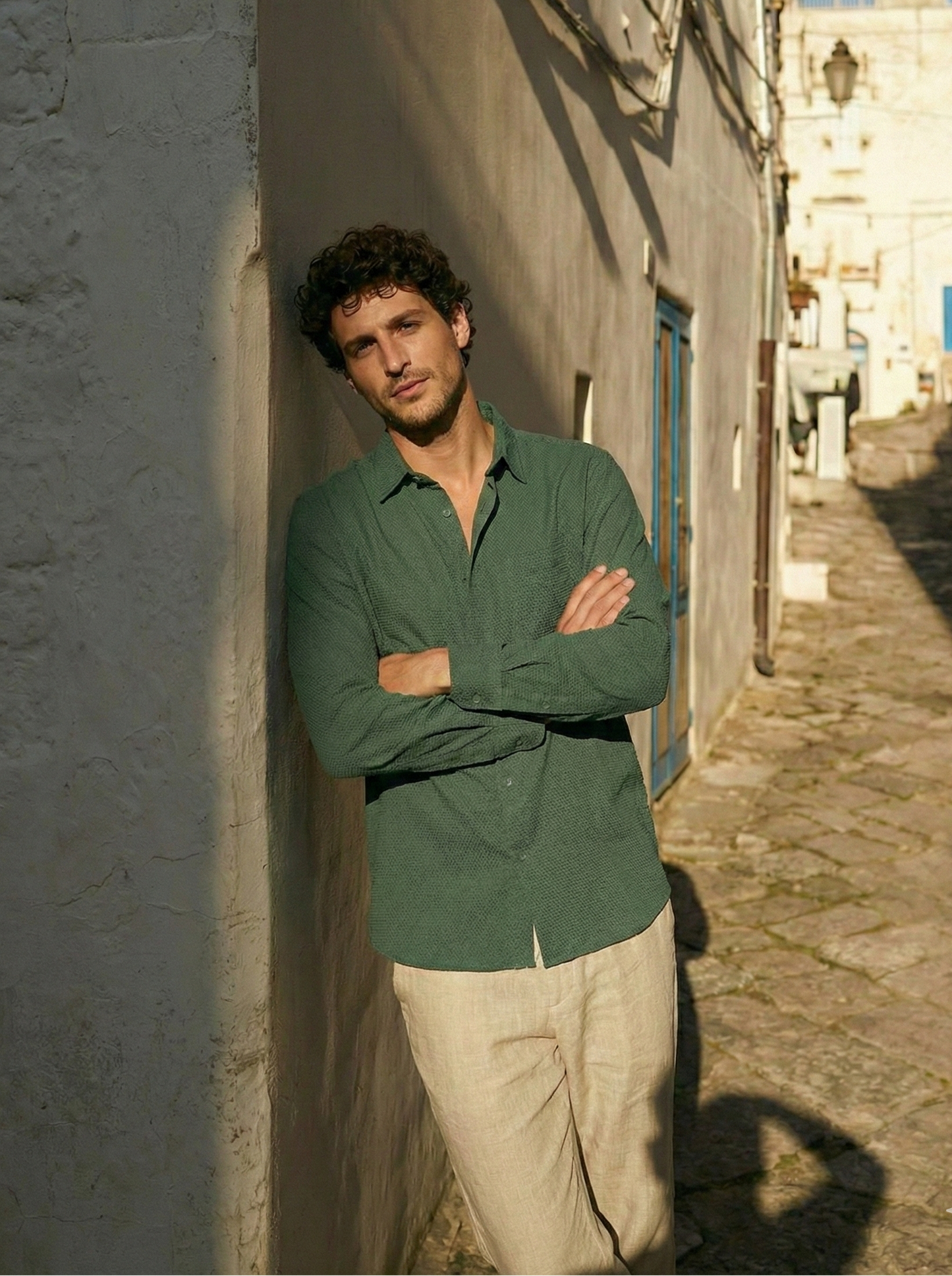 Royal Green Color Textured Design Jacquard Fabric Shirt