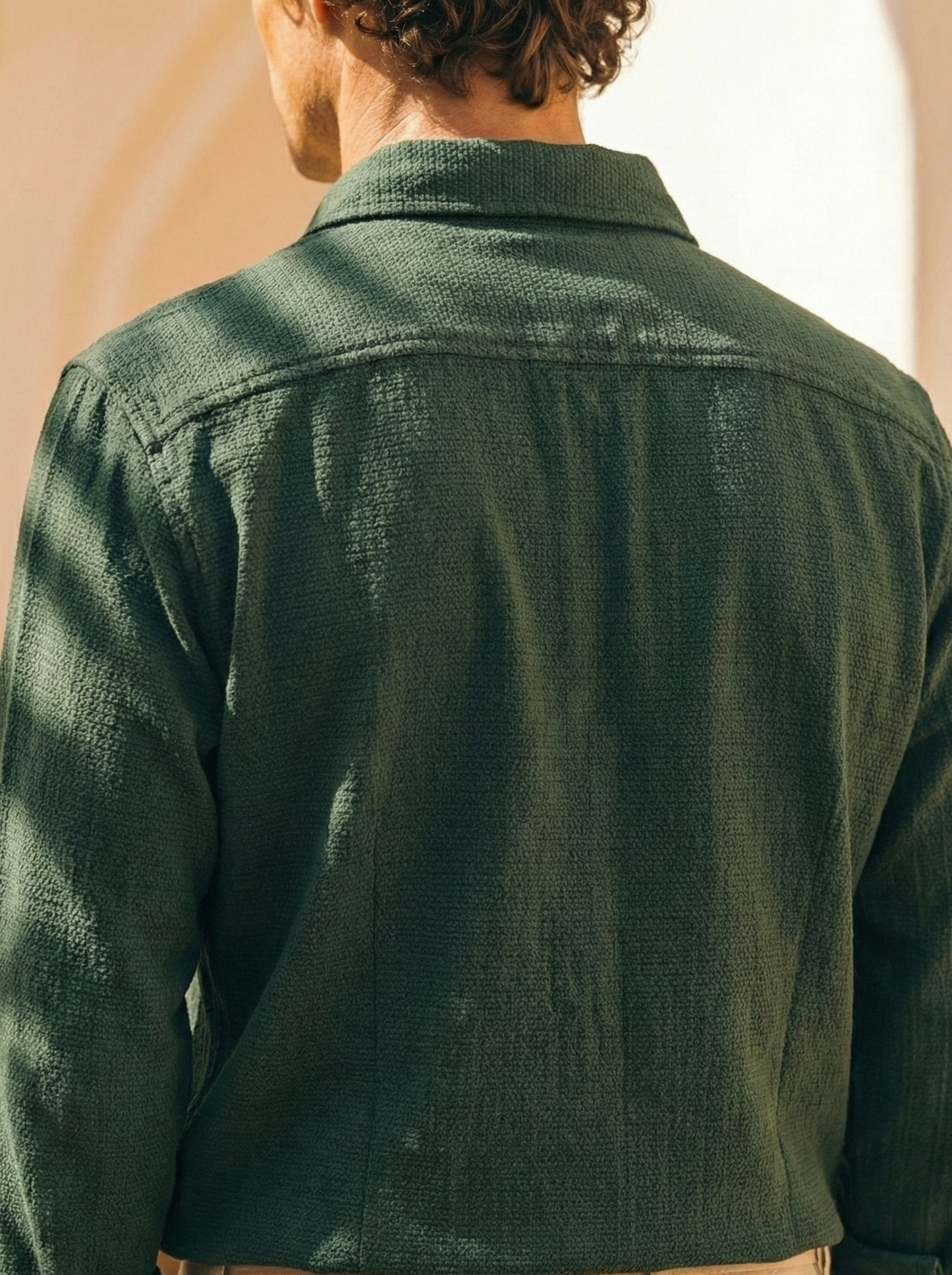 Royal Green Color Textured Design Jacquard Fabric Shirt