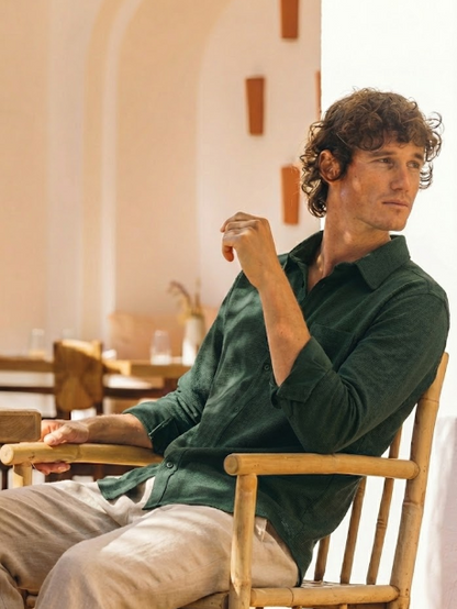 Royal Green Color Textured Design Jacquard Fabric Shirt