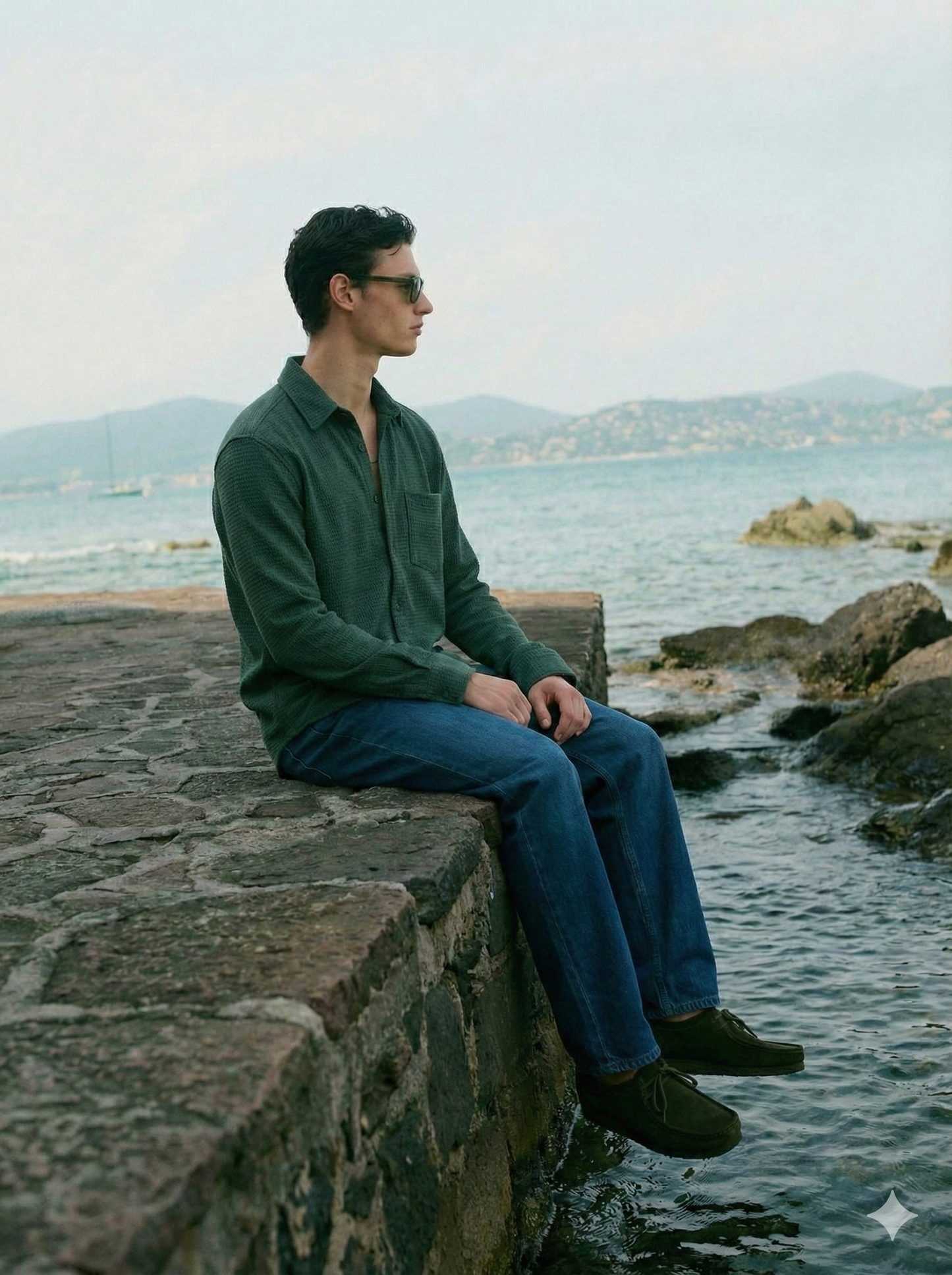 Dark Green Color Textured Design Jacquard Fabric Shirt