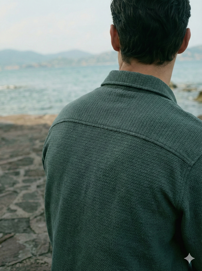 Dark Green Color Textured Design Jacquard Fabric Shirt