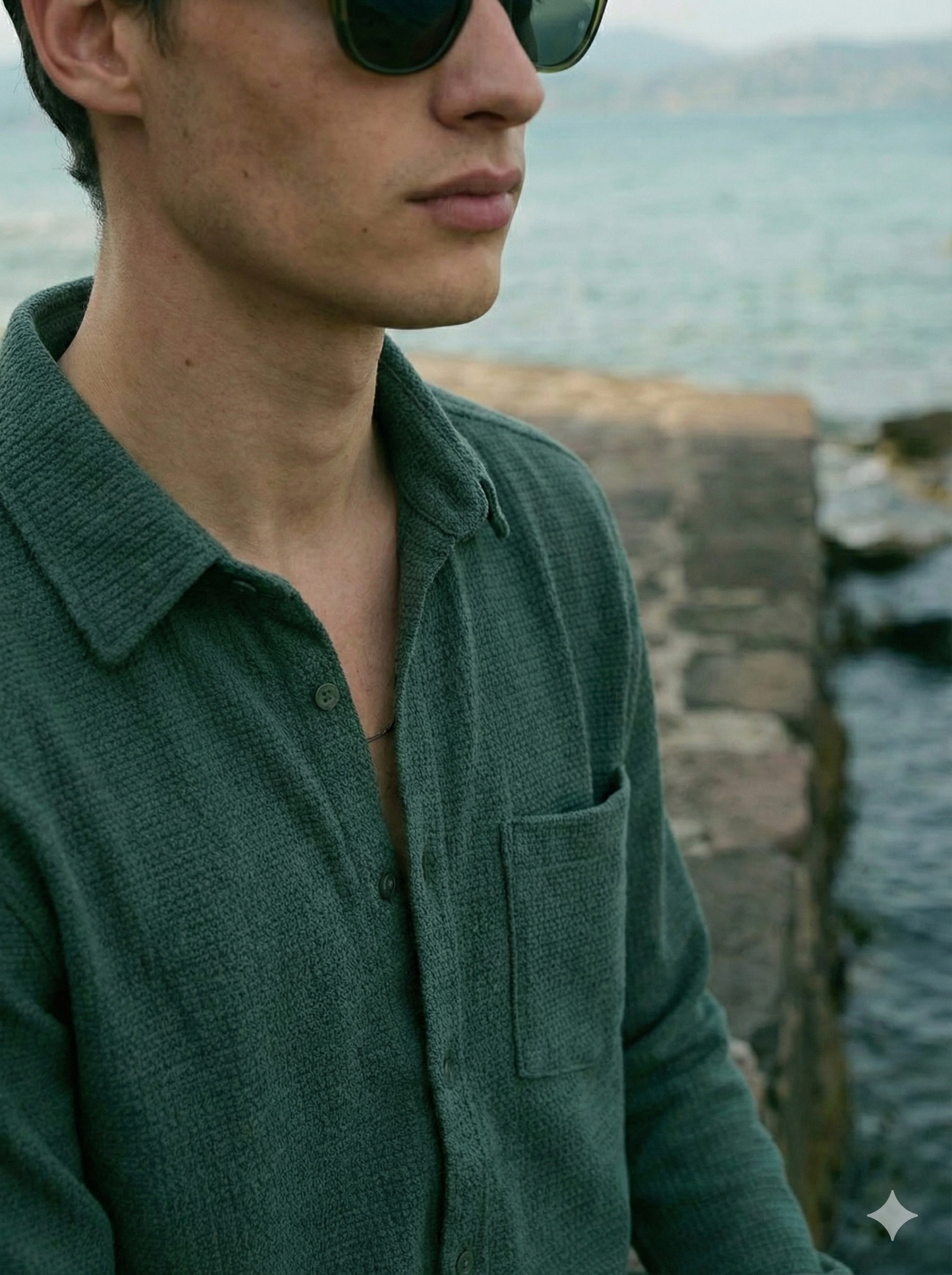 Dark Green Color Textured Design Jacquard Fabric Shirt