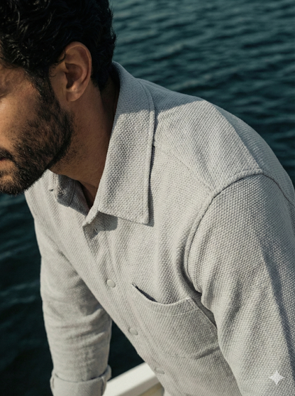Smoke Color Textured Design Jacquard Fabric Shirt