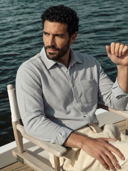 Smoke Color Textured Design Jacquard Fabric Shirt