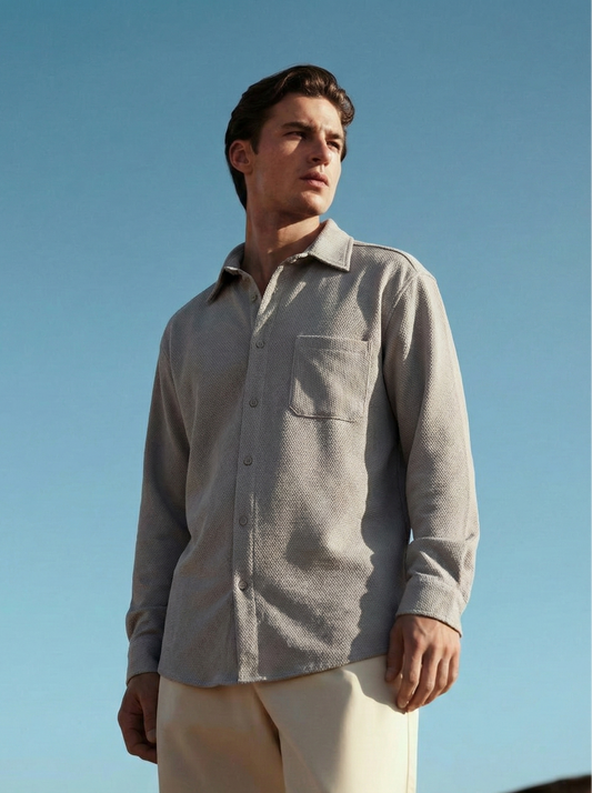 Grey Color Textured Design Jacquard Fabric Shirt