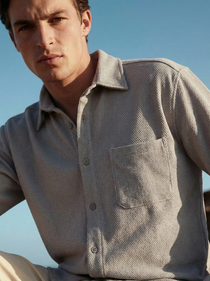 Grey Color Textured Design Jacquard Fabric Shirt