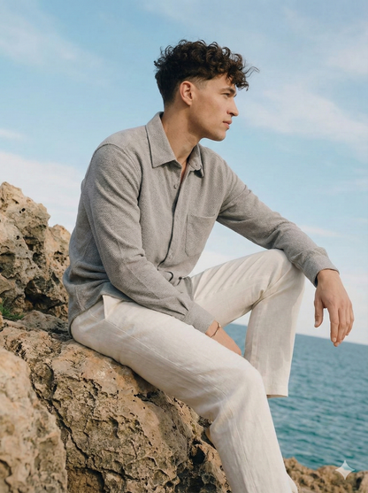 Smoke Color Textured Design Jacquard Fabric Shirt