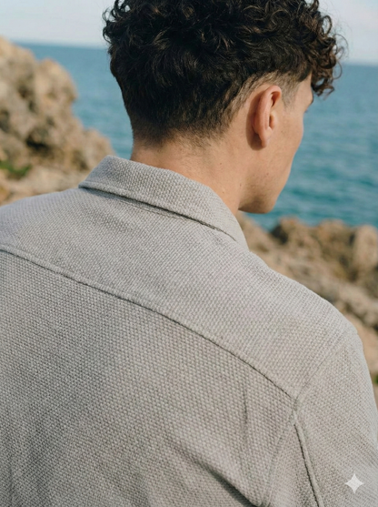 Smoke Color Textured Design Jacquard Fabric Shirt