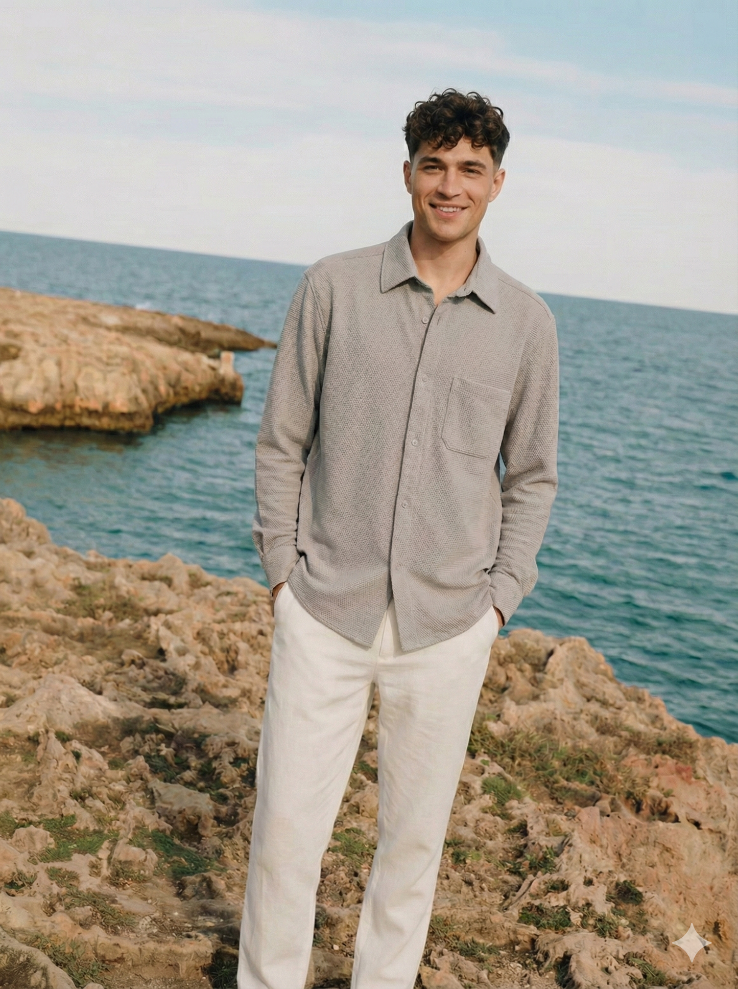 Smoke Color Textured Design Jacquard Fabric Shirt