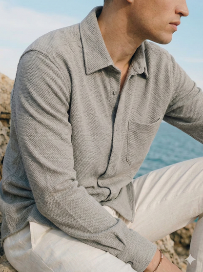 Smoke Color Textured Design Jacquard Fabric Shirt