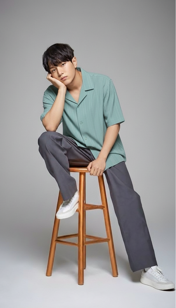 Half Sleeves Cyan Color Striped Self Design Knitted Shirt