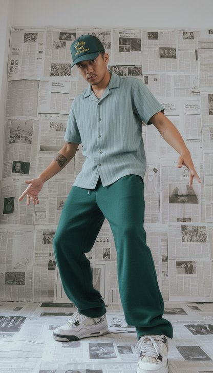 Half Sleeves Cyan Color Striped Self Design Knitted Shirt