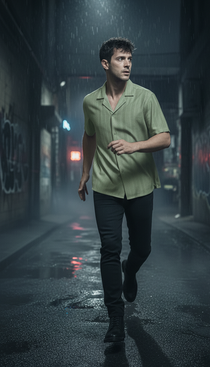 Half Sleeves Light Green Color Striped Self Design Knitted Shirt