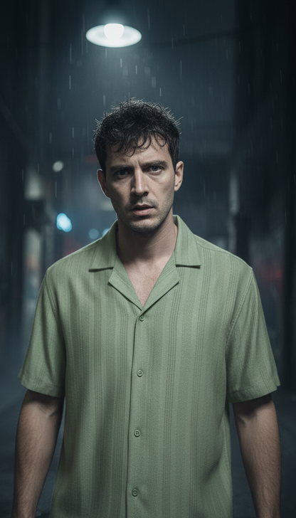 Half Sleeves Light Green Color Striped Self Design Knitted Shirt