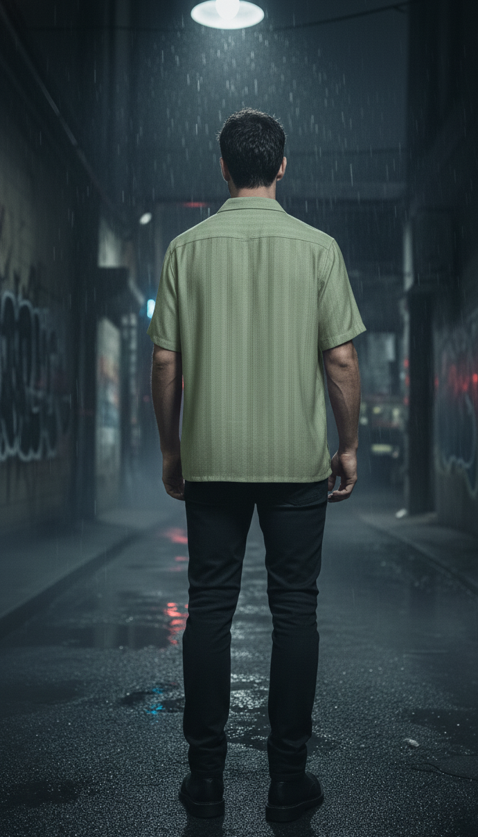 Half Sleeves Light Green Color Striped Self Design Knitted Shirt