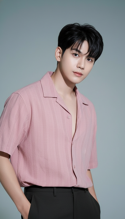 Half Sleeves Mauve Color Striped Self Design Knitted Shirt