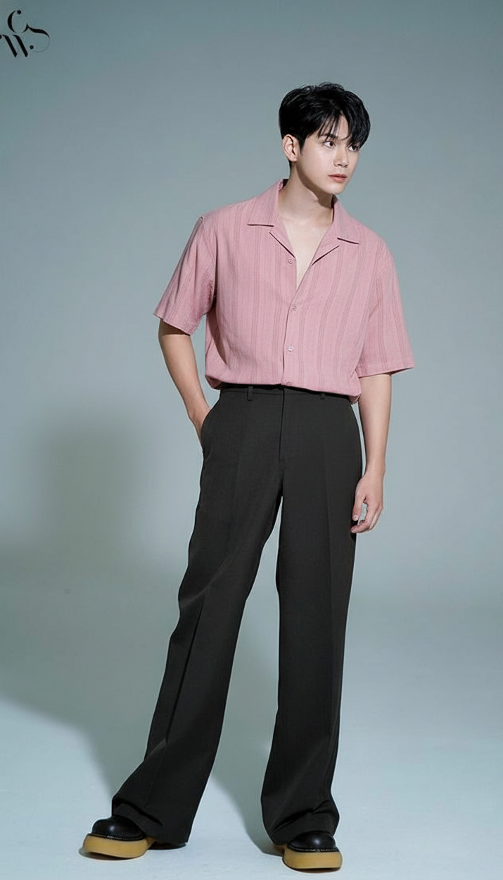 Half Sleeves Mauve Color Striped Self Design Knitted Shirt