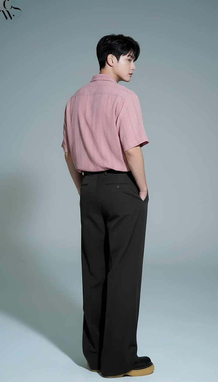 Half Sleeves Mauve Color Striped Self Design Knitted Shirt