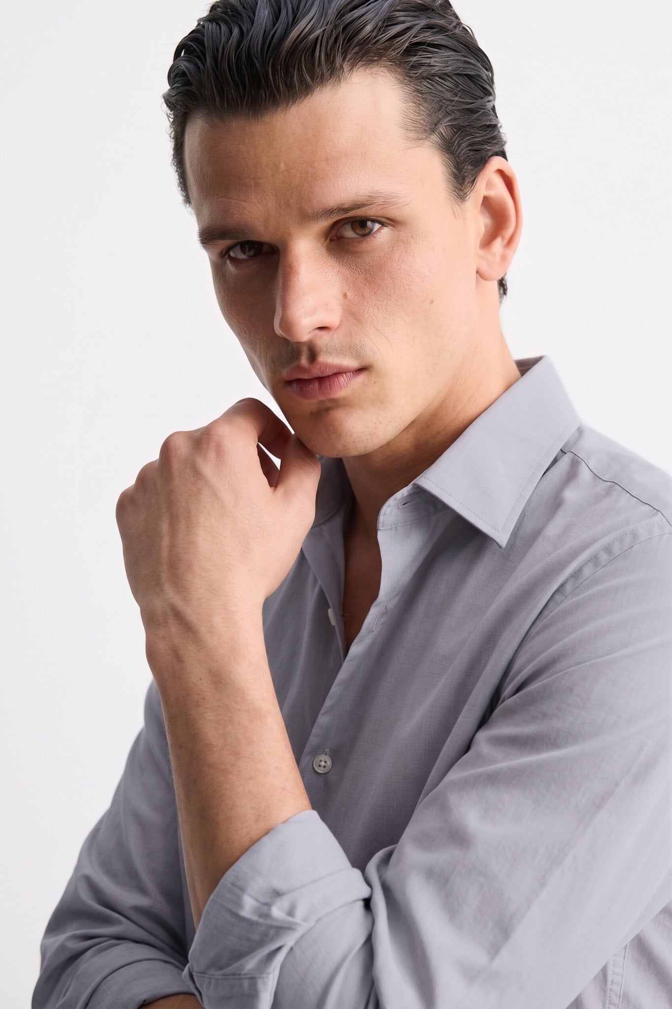 Slate Grey Cotton Button-Up Shirt – Tailored Lightweight Luxury Essential for Men