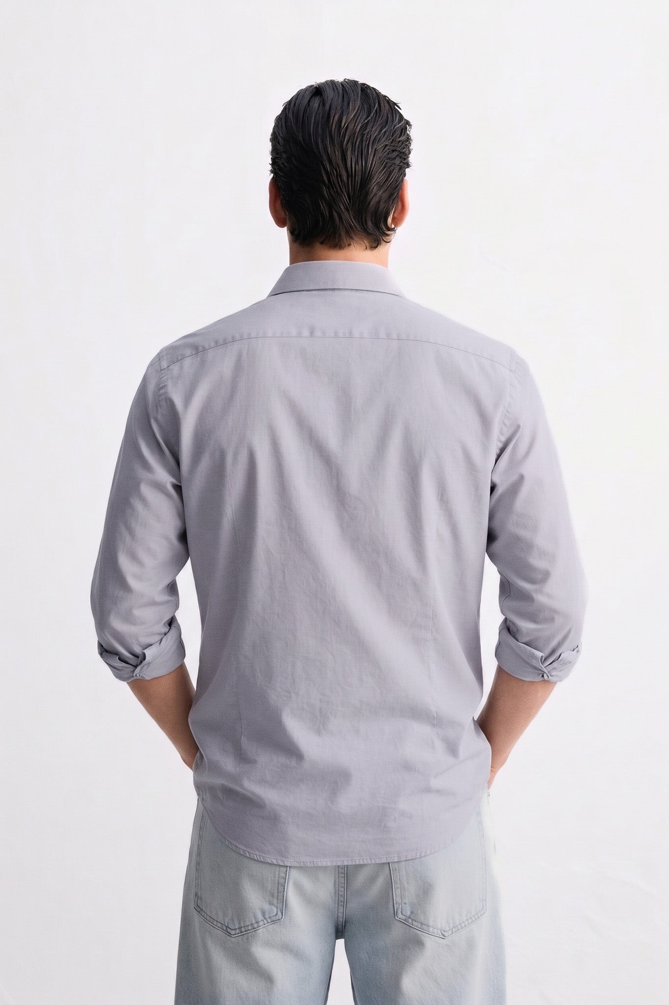 Slate Grey Cotton Button-Up Shirt – Tailored Lightweight Luxury Essential for Men