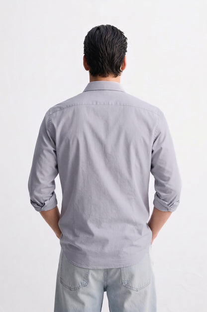 Slate Grey Cotton Button-Up Shirt – Tailored Lightweight Luxury Essential for Men