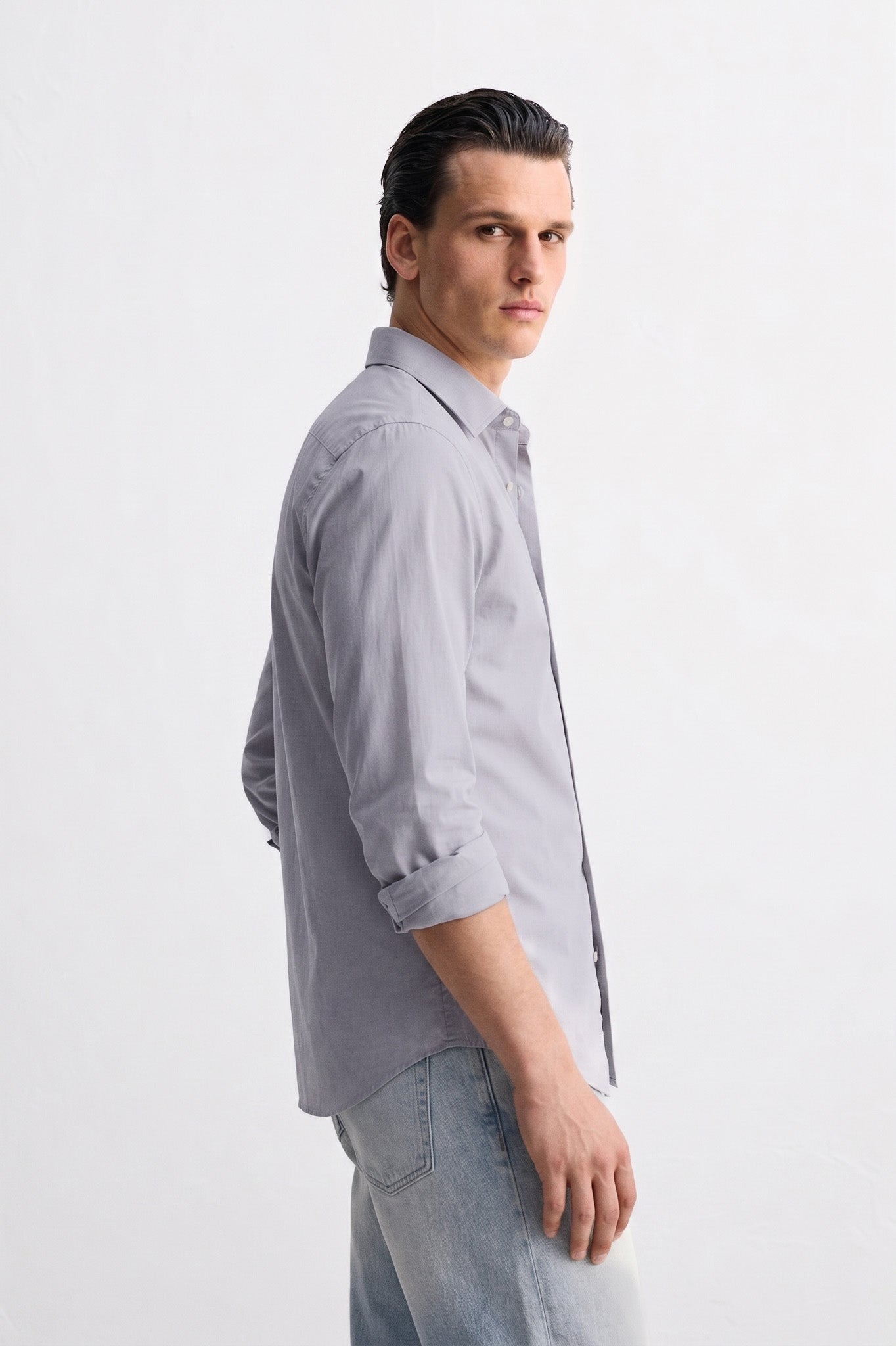 Slate Grey Cotton Button-Up Shirt – Tailored Lightweight Luxury Essential for Men