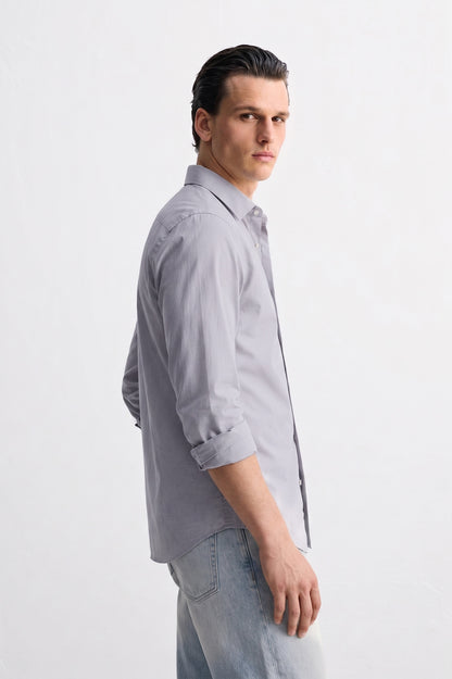 Slate Grey Cotton Button-Up Shirt – Tailored Lightweight Luxury Essential for Men