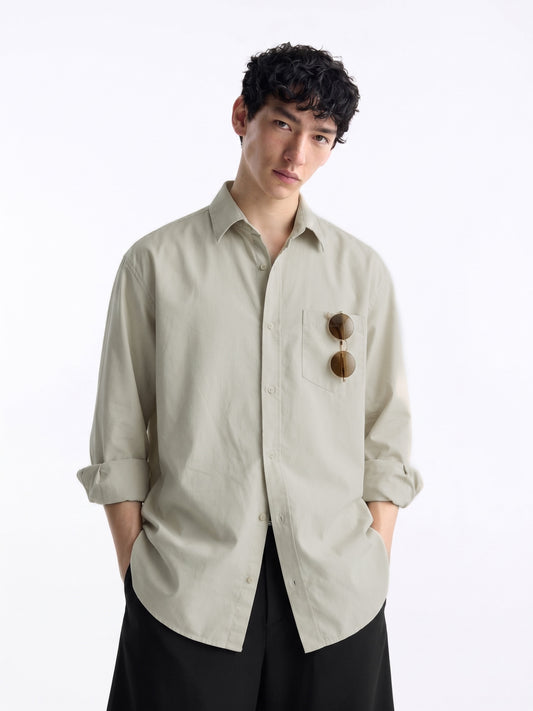 Refined Sage Cotton Button-Up Shirt with Chest Pocket – Lightweight Contemporary Luxury for Men
