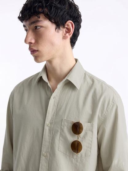 Refined Sage Cotton Button-Up Shirt with Chest Pocket – Lightweight Contemporary Luxury for Men