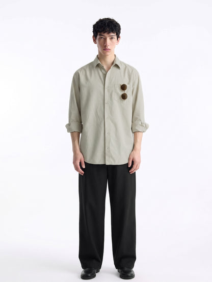 Refined Sage Cotton Button-Up Shirt with Chest Pocket – Lightweight Contemporary Luxury for Men