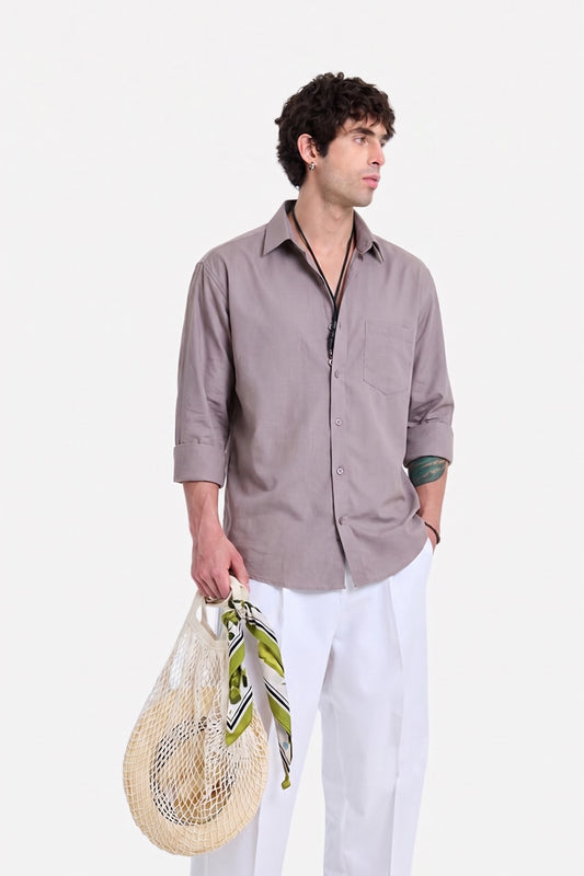 Rose Grey Cotton Button-Down Shirt – Relaxed Fit, Breathable Everyday Essential