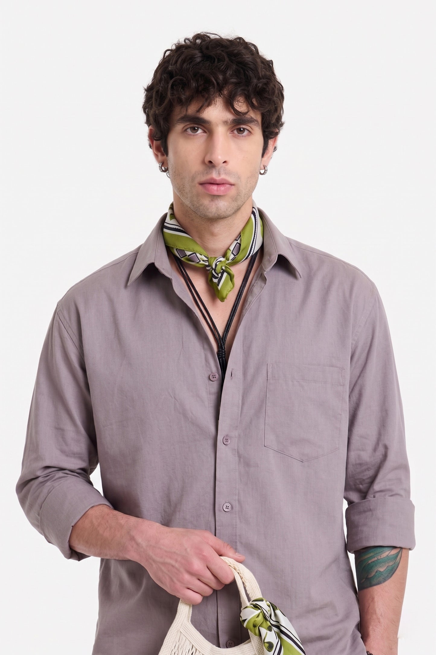 Rose Grey Cotton Button-Down Shirt – Relaxed Fit, Breathable Everyday Essential