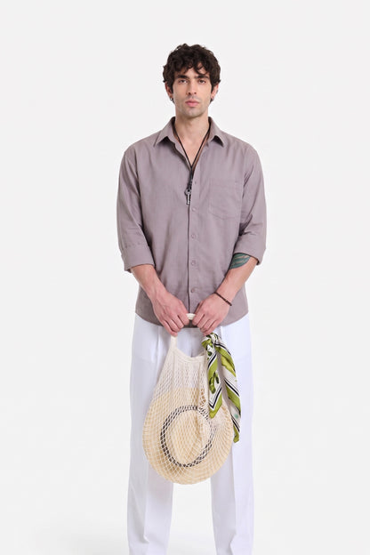 Rose Grey Cotton Button-Down Shirt – Relaxed Fit, Breathable Everyday Essential