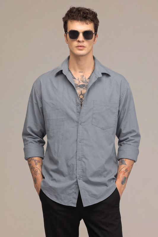 Slate Grey Cotton Shirt – Classic Fit Button-Down with Chest Pocket & Everyday Comfort
