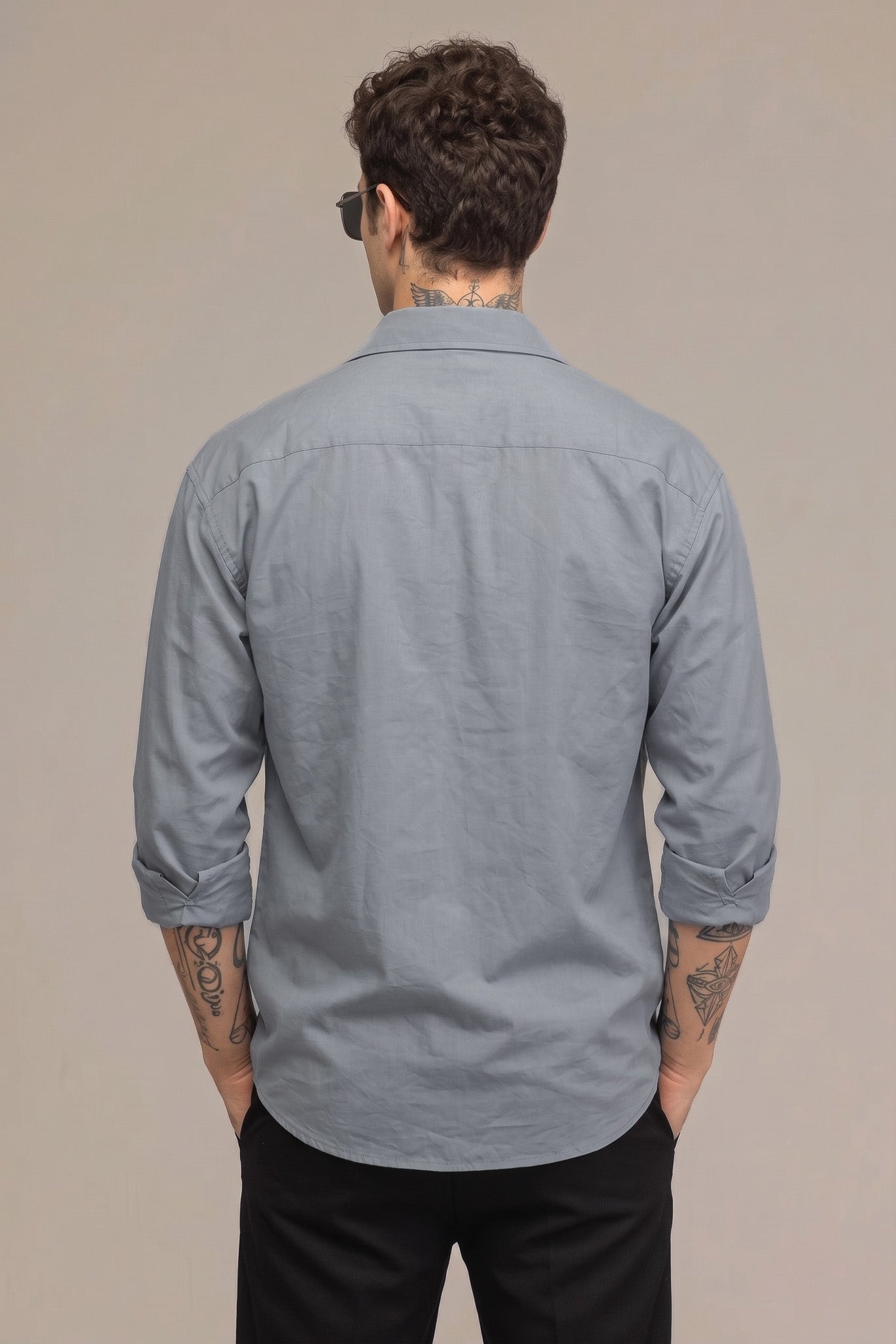 Slate Grey Cotton Shirt – Classic Fit Button-Down with Chest Pocket & Everyday Comfort