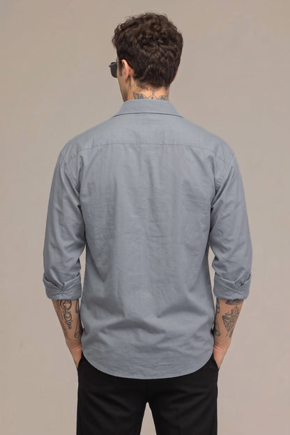 Slate Grey Cotton Shirt – Classic Fit Button-Down with Chest Pocket & Everyday Comfort