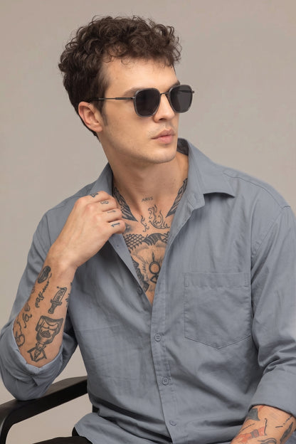 Slate Grey Cotton Shirt – Classic Fit Button-Down with Chest Pocket & Everyday Comfort