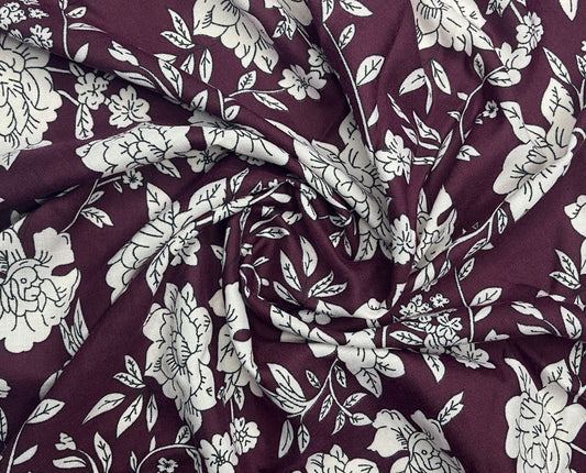 Floral Print Maroon Color Pure Cotton Fabric (Width 58 Inches)