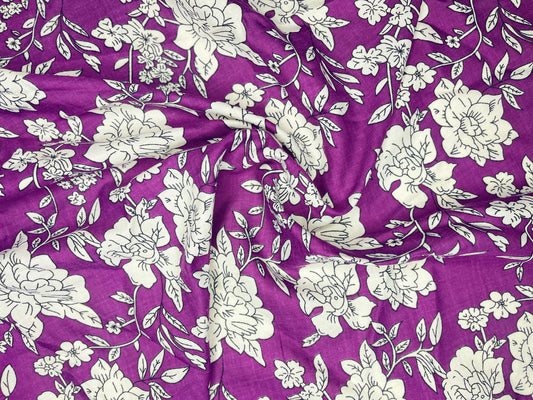 Floral Print Purple Color Pure Cotton Fabric (Width 58 Inches)