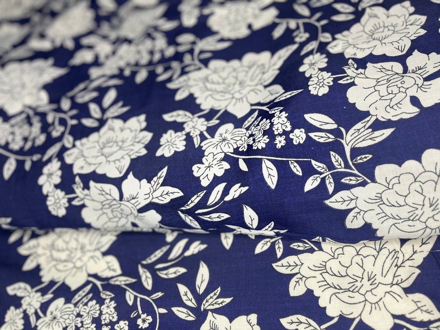 Floral Print Dark Blue Color Pure Cotton Fabric (Width 58 Inches)