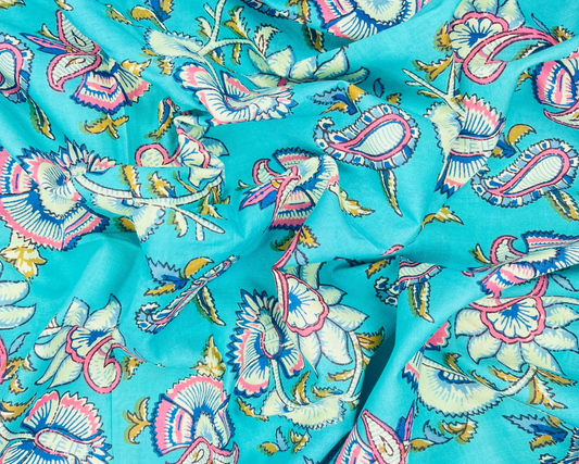 Multi Color Leave Print Pure Jaipuri Cotton Fabric (Width 42 Inches)