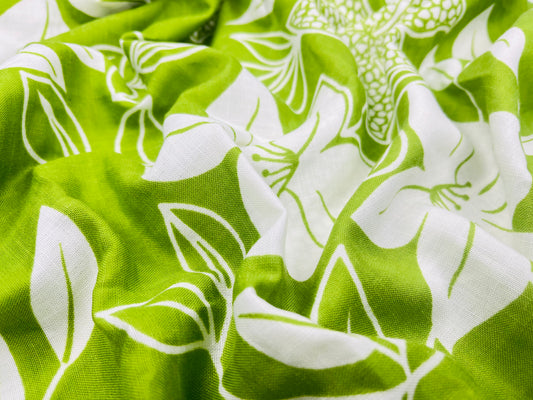 Floral Print Lime Color Cotton Hand Loom Fabric (Width 58 Inches)