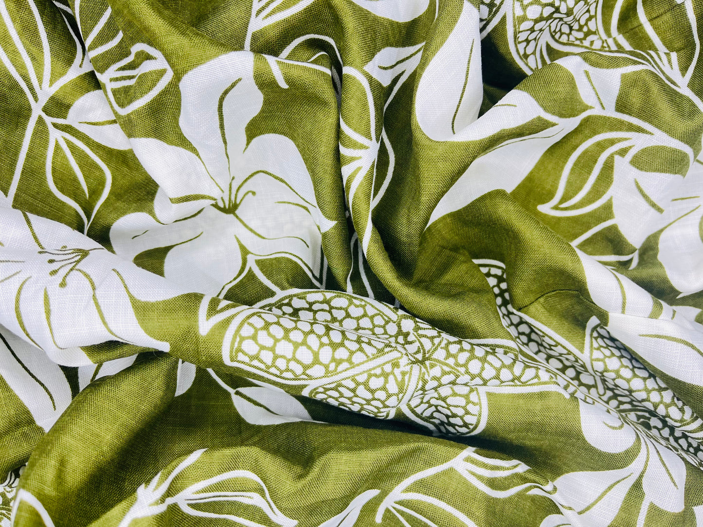 Floral Print Olive Color Cotton Hand Loom Fabric (Width 58 Inches)