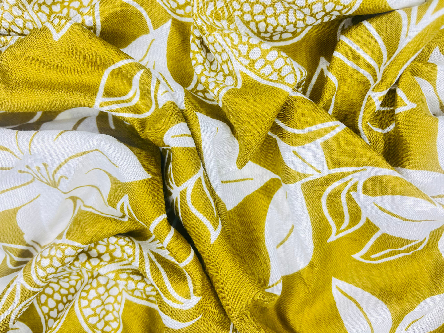 Floral Print Mustard Color Cotton Hand Loom Fabric (Width 58 Inches)