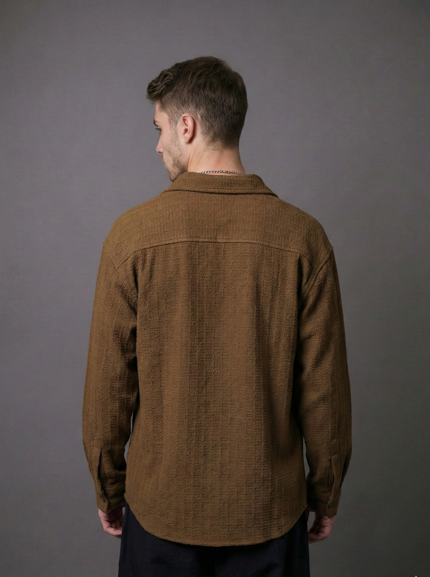 Brown Color Embroidered Stripes Design Jacquard Fabric Shirt