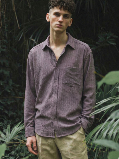 Purple Color Embroidered Stripes Design Jacquard Fabric Shirt