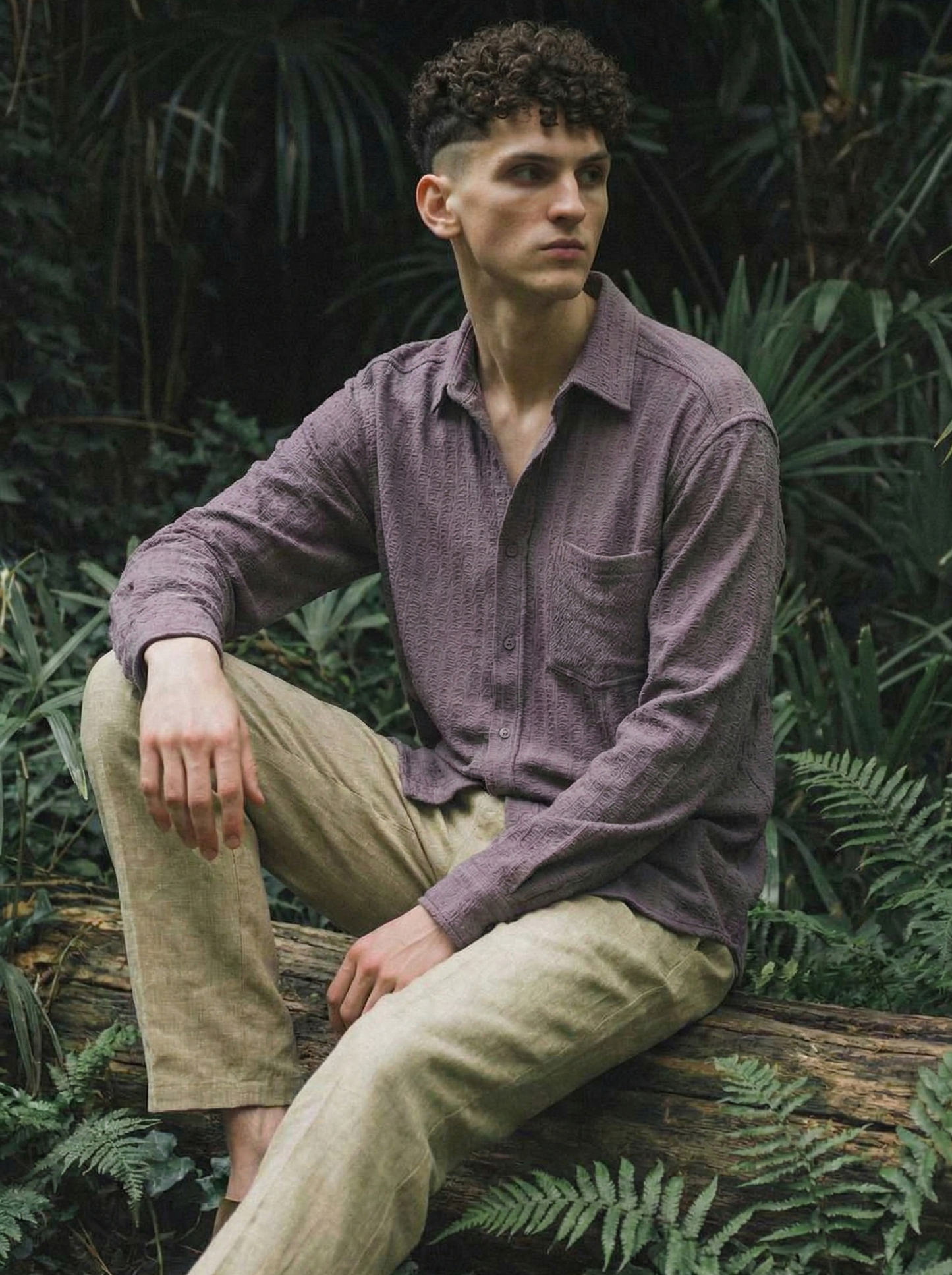 Purple Color Embroidered Stripes Design Jacquard Fabric Shirt