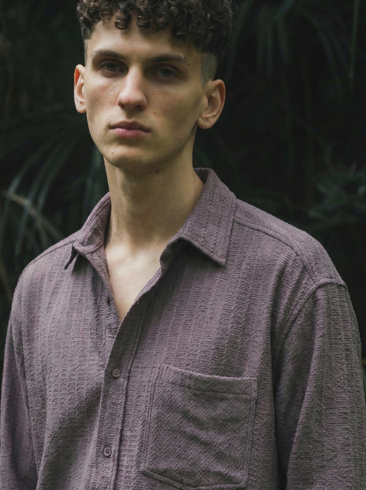 Purple Color Embroidered Stripes Design Jacquard Fabric Shirt