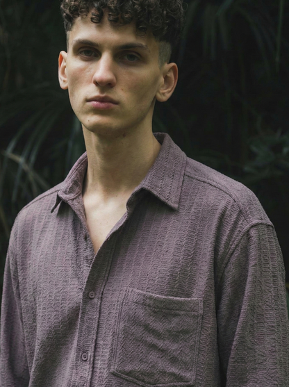 Purple Color Embroidered Stripes Design Jacquard Fabric Shirt